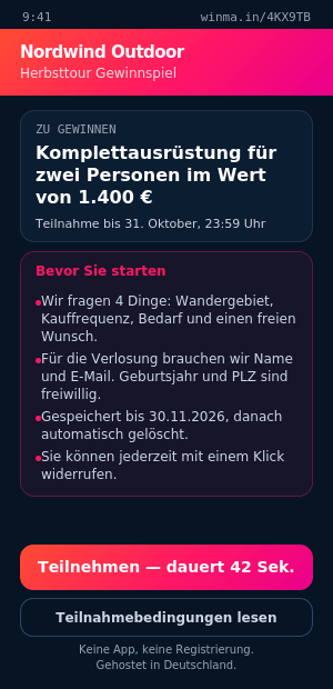Teilnehmer-Ansicht mit Datenkarte vor der Teilnahme